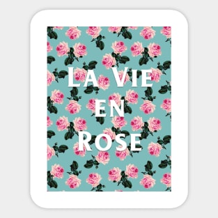 La Vie En Rose - scattered pink roses on turquoise on pink tee Sticker